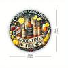 Cheers To Good Times & Friends Aluminum Wall Art, Whiskey Beer Wine Glasses Sign, 7.8 Inch Bar Cafe Garage Decor