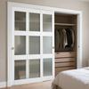 Sliding Closet Door, 1829mm (Double 940mm) x 2032 mm, 3-Lite Frosted Glass Bypass Sliding Doors with Hardware Kit, Solid Wood & MDF Slab with