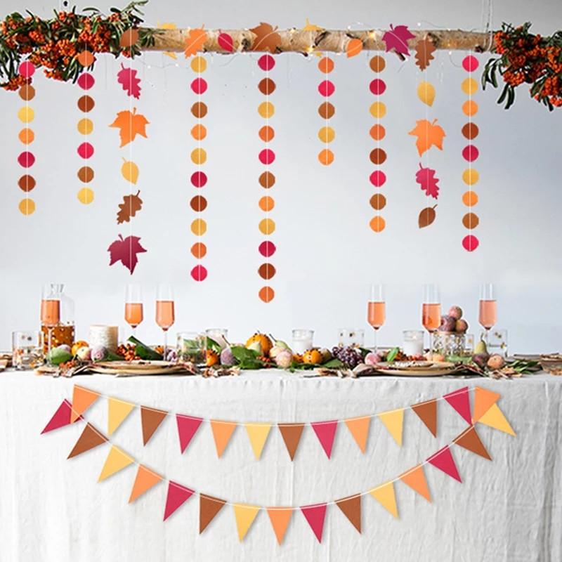 4m Autumn Leaves Maple Garland Thanksgiving Decoration Flag Banner Wall Fireplace Halloween Christmas Decor