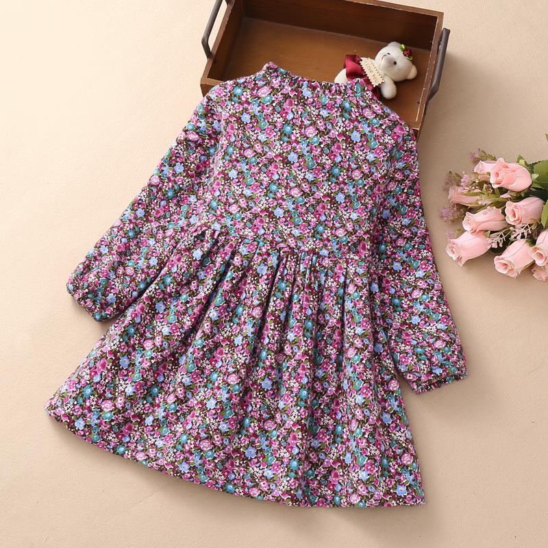 Mädchen Strickkleid mit dickem Blumenmuster - Fleecegefüttert für Frühling & Herbst