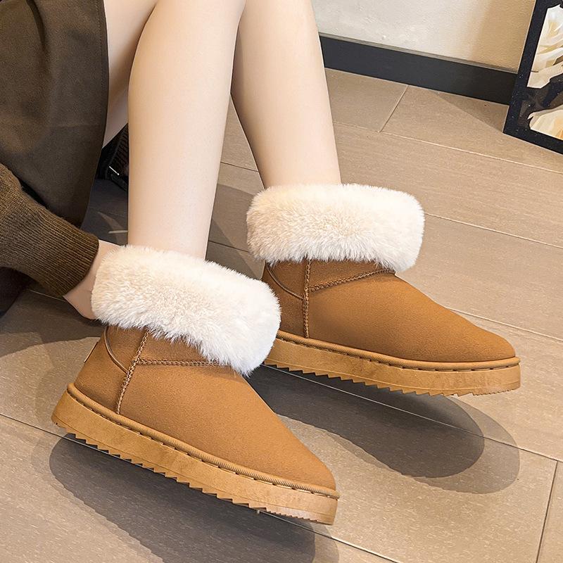 Foreign trade large size winter new platform cotton shoes Mao Mao mouth flat bottom low heel snow boots one pedal round head women's cotton shoes