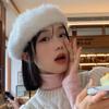 Faux Rabbit Fur Berets for Women Autumn Winter Warm Plush Painter Cap Korean Solid Color Lady Artist Hats