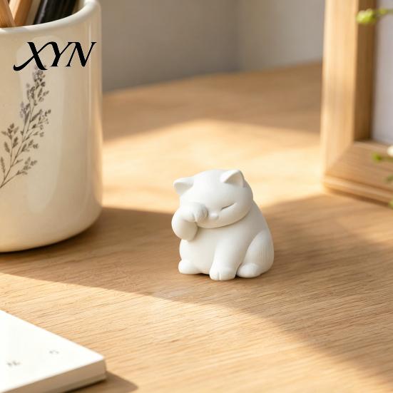 Space-saving Desk Decor Cat Ornament, 3D Printed Decompression Decoration, Matte Texture Mood-lifting Figure Face Covering for Desktop Ornament