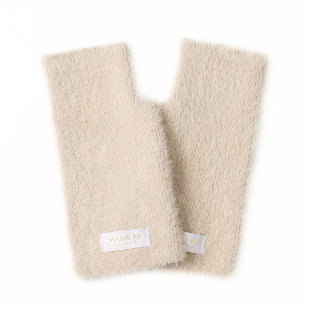 Winter Knitted Driving  Half Finger Gloves Faux Mink Wrist Arm Warmer Women Mittens