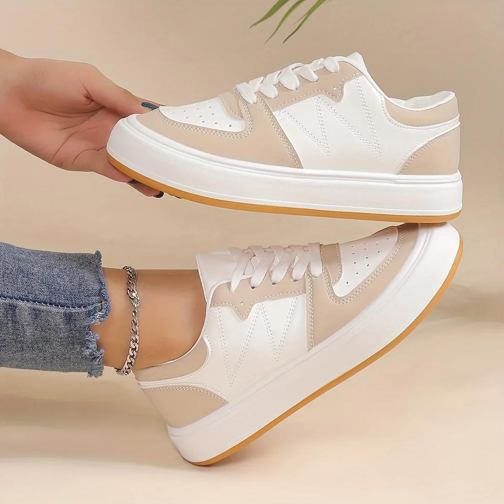 Fashion Women Contrast Color Sneakers 2024 Casual Lace Up Outdoor Shoes Comfortable Low Top Skate Shoes Designer Platform Sports Shoes