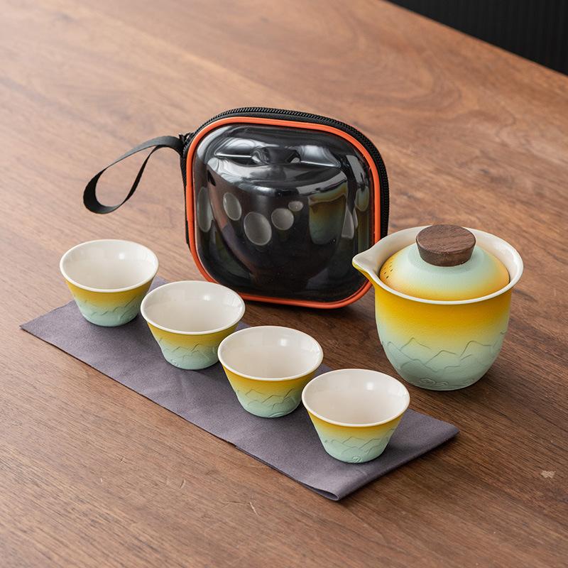 

Japanese-style outdoor travel portable travel tea set, one pot of four cups, high-end express cup tea set
