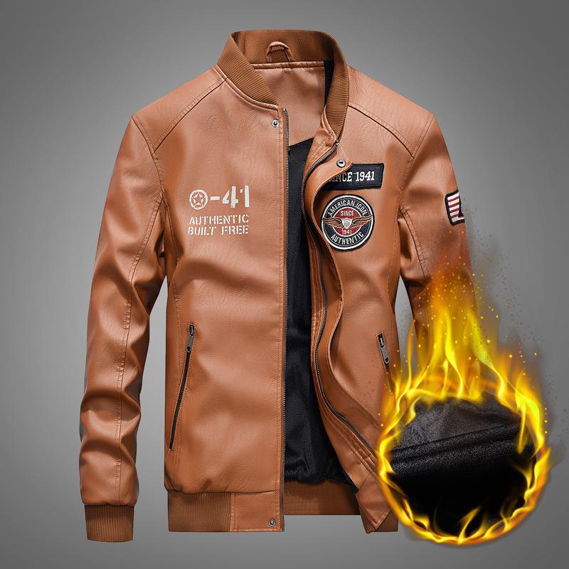 

Пальто из искусственной кожи осень и зима новая мужская свободная повседневная куртка большого размера с воротником-стойкой 4XL