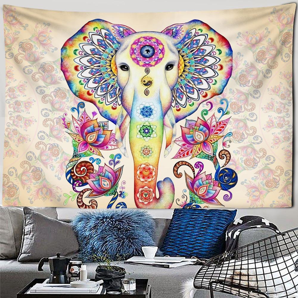 Exotic Bohemian Elephant Tapestry Boho Mandala Tapestry Tribal Ethnic Elephant Wall Tapestry for Bedroom Living Room Dorm Decor