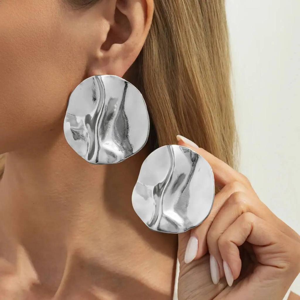 SHIXIN Orecchini Pendenti Ovali Grandi Pesanti in Metallo Esagerati da Donna Punk Gotico Colore Oro Geometrici Lisci Orecchini Statement Gioielli