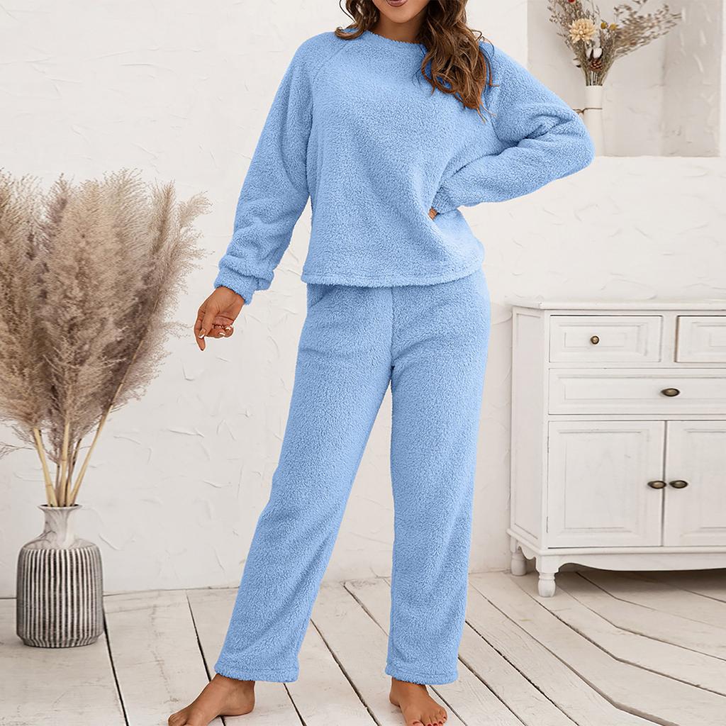 Women's Fashion And Winter Set Loose Casual Loungewear Reversible Plush Two-Piece