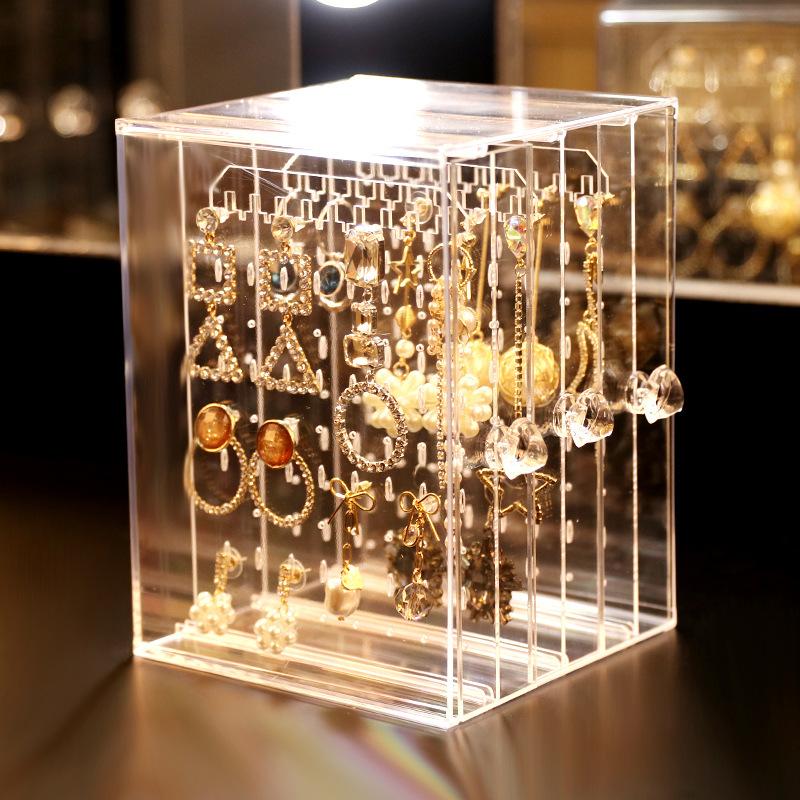 Pudełko do przechowywania kolczyków z kolczykami o dużej pojemności, klipsy do uszu, układ naszyjników, przezroczysty, pyłoszczelny, flanelowy stojak do przechowywania pudełek na biżuterię
