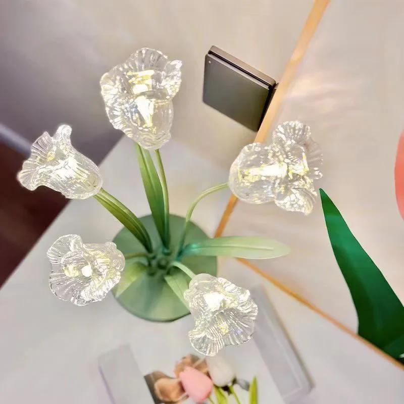Unique LED Tulip Lamp AC Powered Flower Decorative Desk Light Multipurpose Landscape Lighting for Bedroom Living Room Study