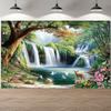 2D Forest Waterfall with Deer and Birds Tapestry Nature Wall Decor