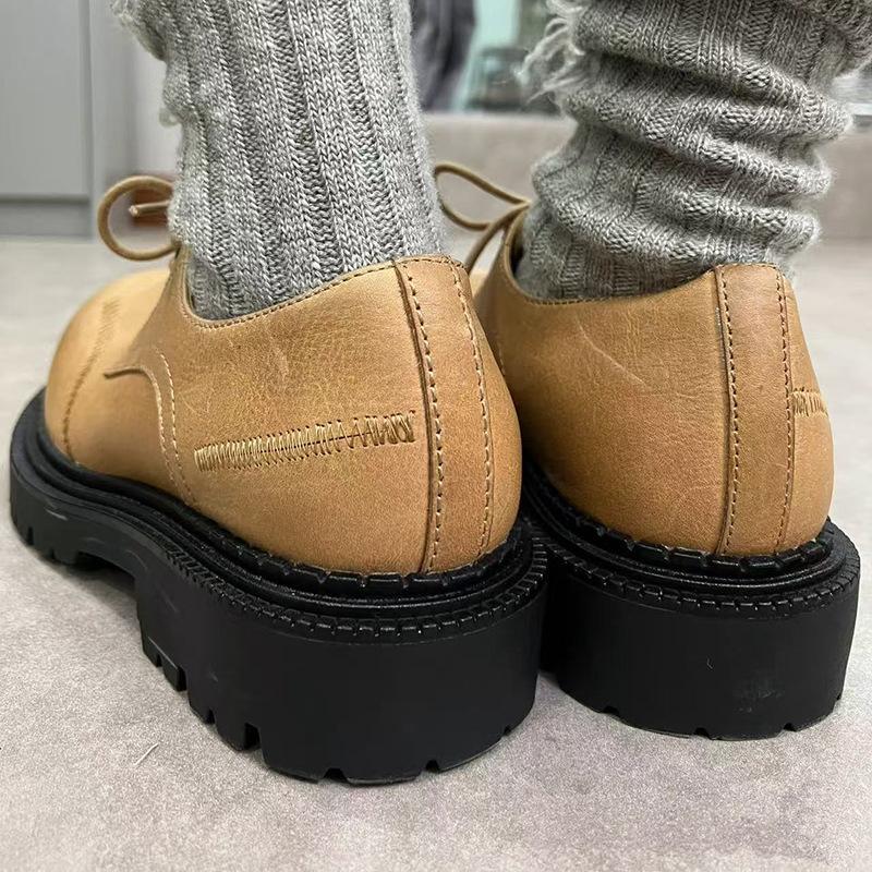 Small Leather Shoes Women's Platform Height Increase 2025 New Spring and Autumn Fashion Big Head Lace-up Retro British Style Loafer Single Shoes