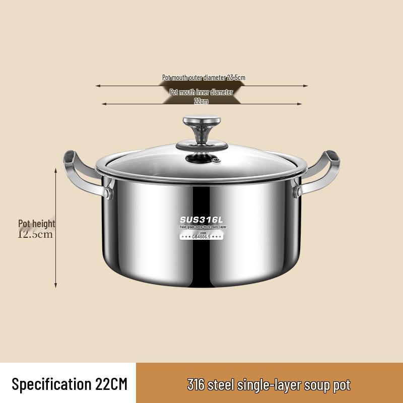 316L Stainless Steel Soup Pot with Handles - Non-Stick for Steaming, Cooking, and Stewing On Induction Cookers