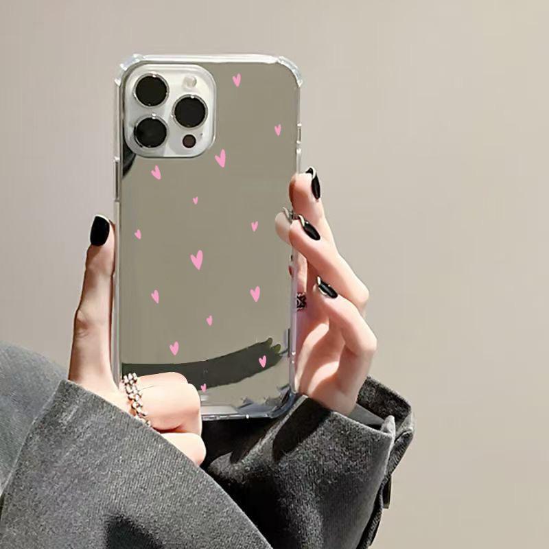 Luxury Mirror Anti Drop Little Hearts Pattern Phone Case For iPhone 16 15 14 13 12 11 Pro Max XS X XR 7 8 Plus SE Soft Cover