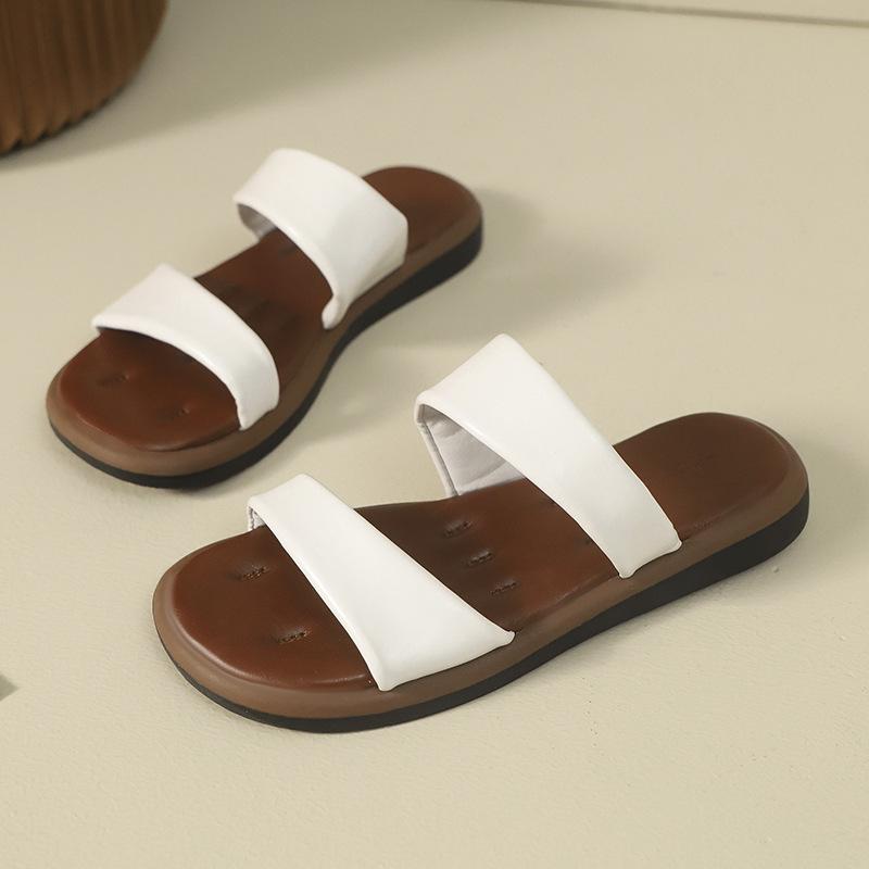 

French flat-bottomed soft-soled slippers for women s summer wear 2025 new summer with skirts, one-word cool slippers for stepping on shit 35 белый