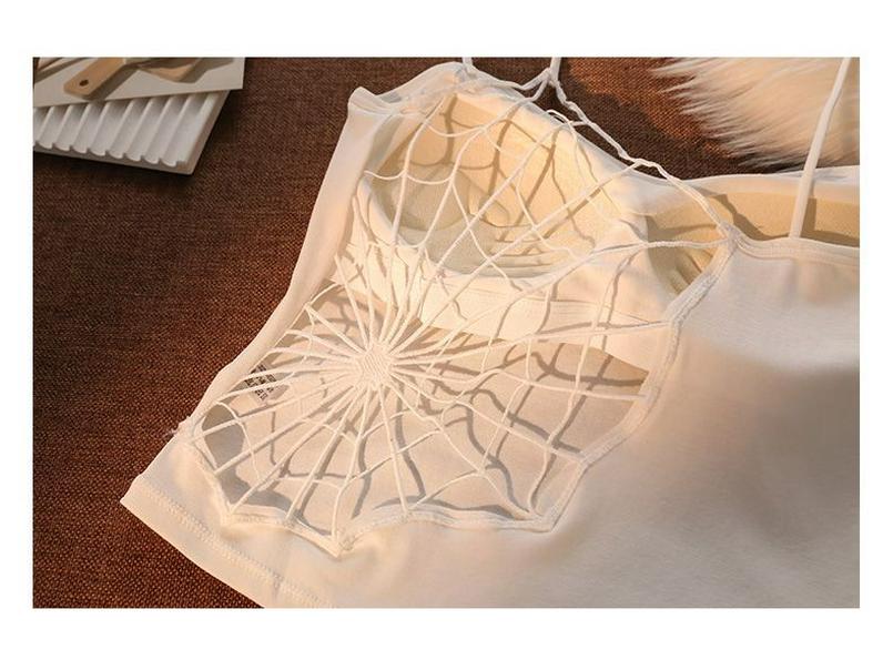 Women's White Strapless Camisole: Summer Innerwear with Built-in Bra Pads, Spiderweb Back Design for a Sweet and Spicy Look