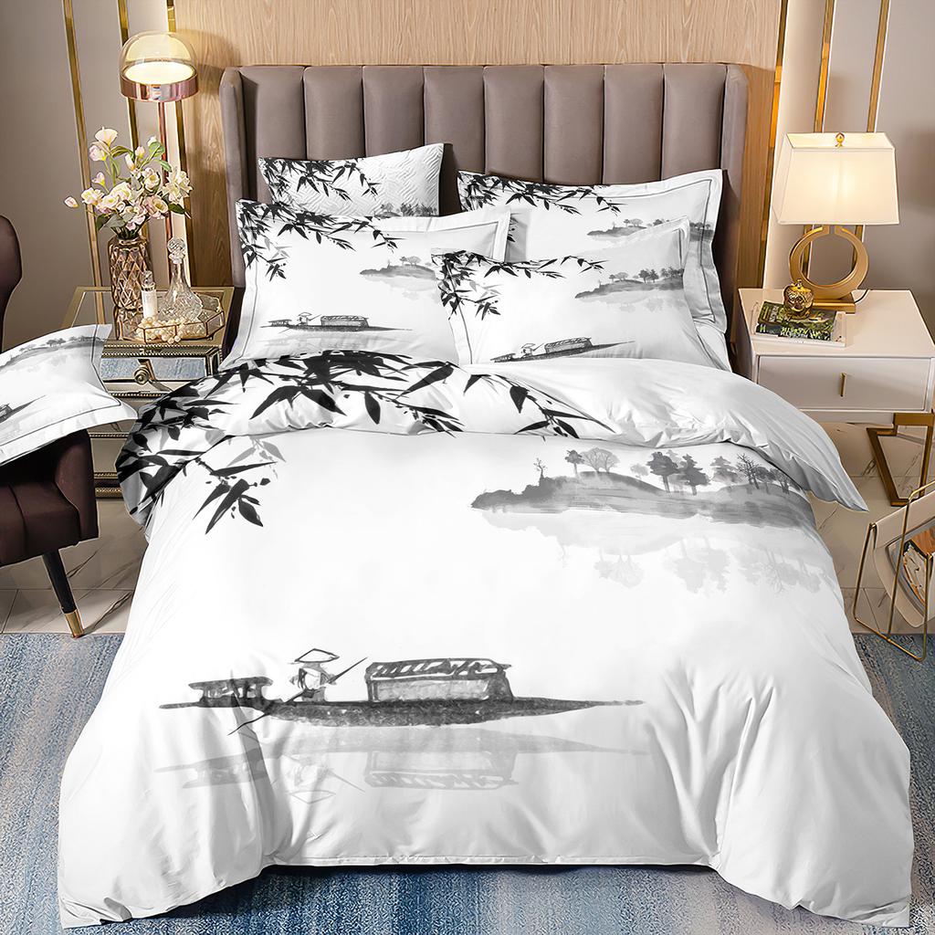 3D Printing Ink Painting Landscape Bedding Quilt Set Three-Piece Custom