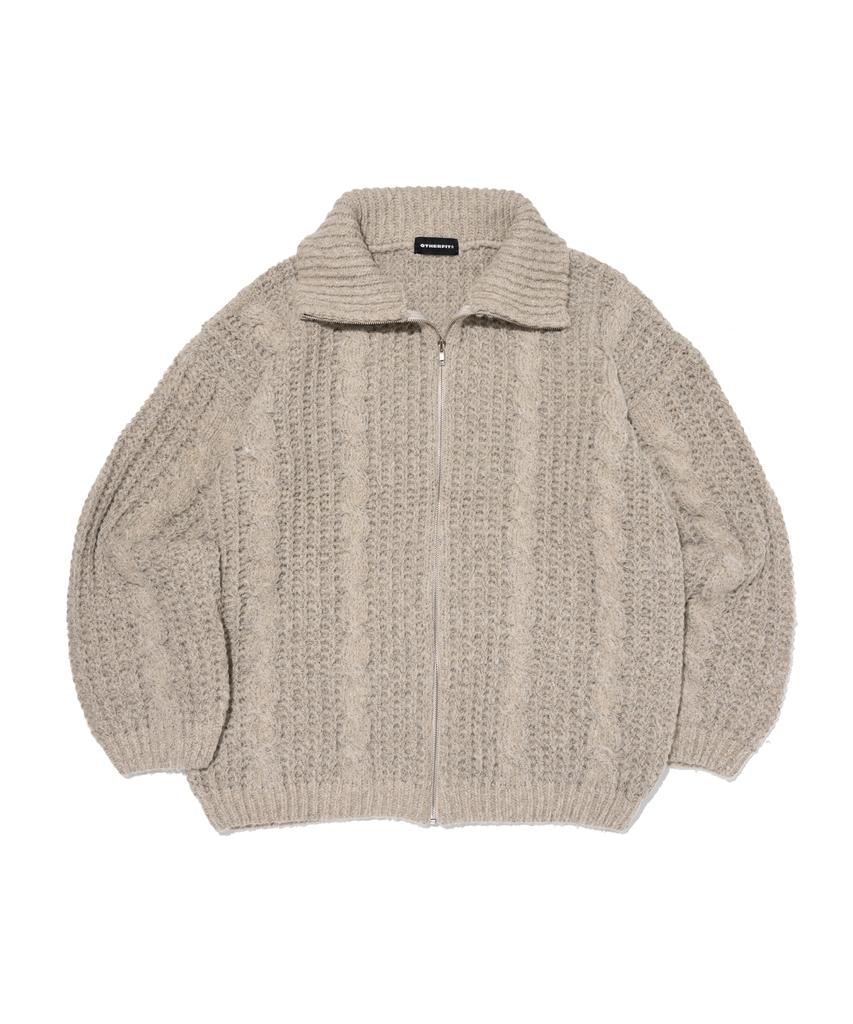 OTHERFITS Cable High-Neck Knit Zip-Up (Beige)