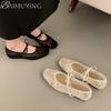 Bow Mesh Lace Flats Ballet Shoes Women Sandals Marie Janes Shoes Square Toe Summer 2025 New Trend Dress Designer Sandalias Mujer