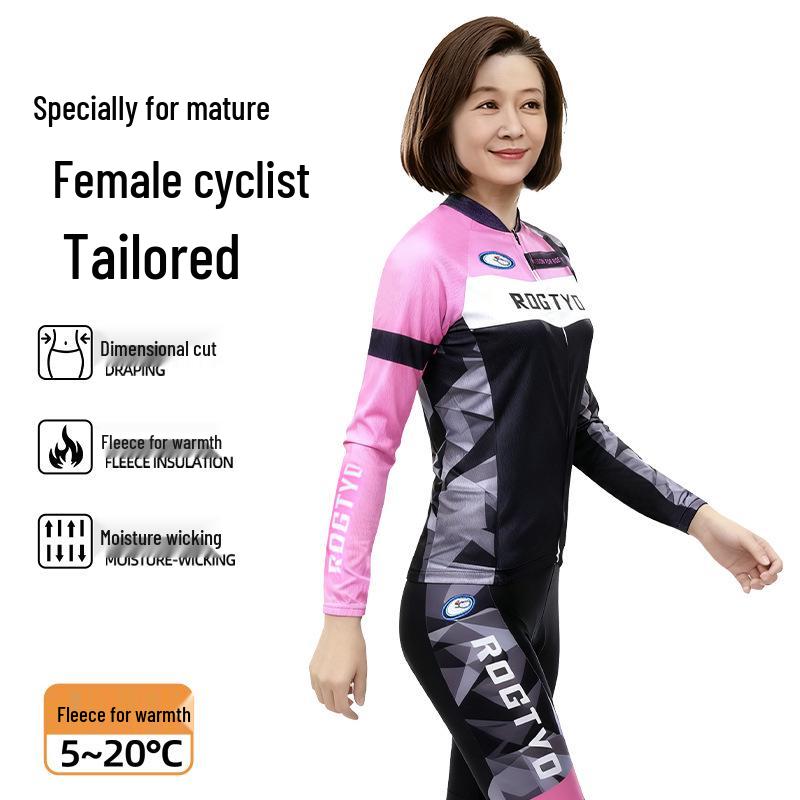 Mid-Aged Women's Thick Fleece Cycling Suit - Slim-Fit Mountain & Road Bike Gear