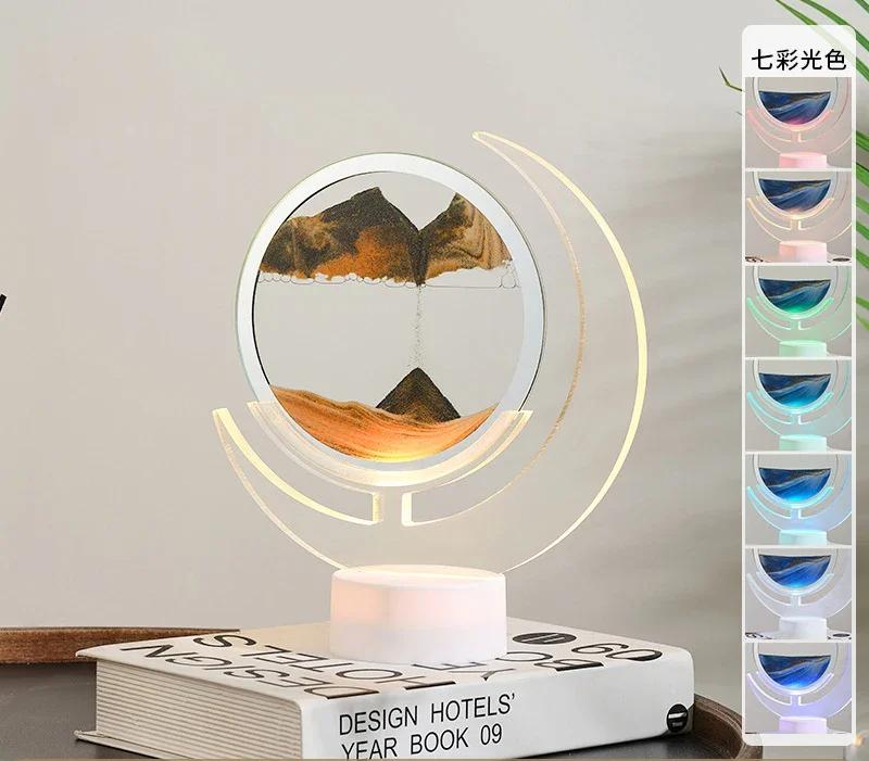 3D Sandscape Moving Sand Art Picture Table Lamp with 7 Colors Quicksand Liquid Hourglass Flowing Sand Painting Home Decor Gifts