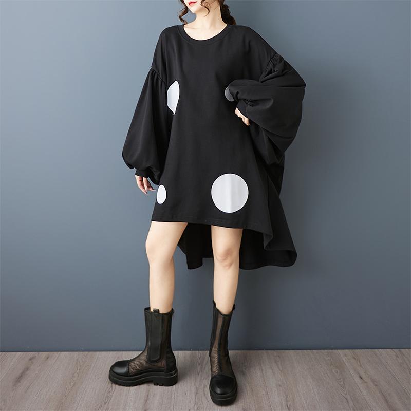 DIMANAF 2025 Women Plus Size Autumn Shirt Dress Loose Casual Oversize Long Sleeve Vintage Dress Black