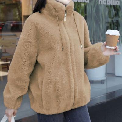 Jacket for Women's Tide Autumn and Winter, Double-sided Fleece Thermal Sweater for Women's Cardigan, Zipper Stand-up Collar Fleece Jacket for Women