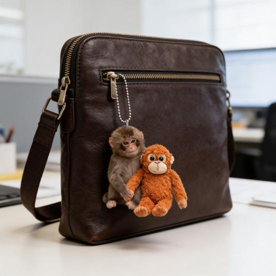 Monkey Keychain 2D Acrylic Cute Monkey Holding Plush Toy Hanging Pendant for Backpack Purse Car Keys Aceessory