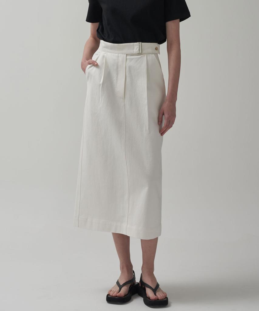 Mot Buckle Cotton Long Skirt - White