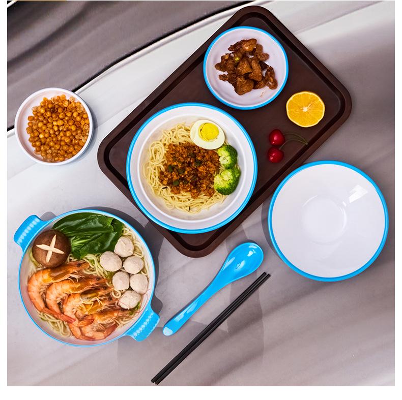 Double-Eared Melamine Noodle Bowl - Imitation Porcelain, Thickened for Commercial Use, Ideal for Restaurants, Special Soup or Mixing Dishes.