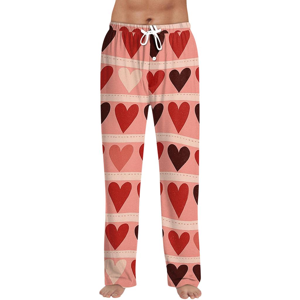 Men's Valentine's Day Printed Drawstring Long Pants Casual Pajamas