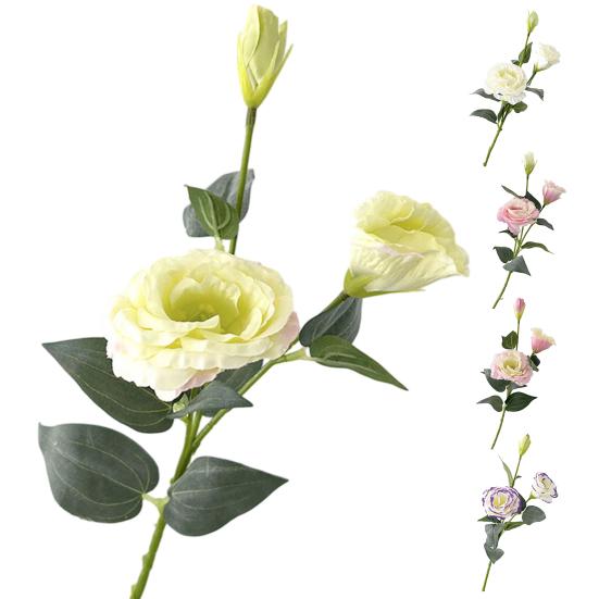 3 Heads Artificial Flower Bouquet Faux Silk Eustoma Lisianthus Flower with Long Stem Fake Floral Arrangement for DIY Wedding Bouquet