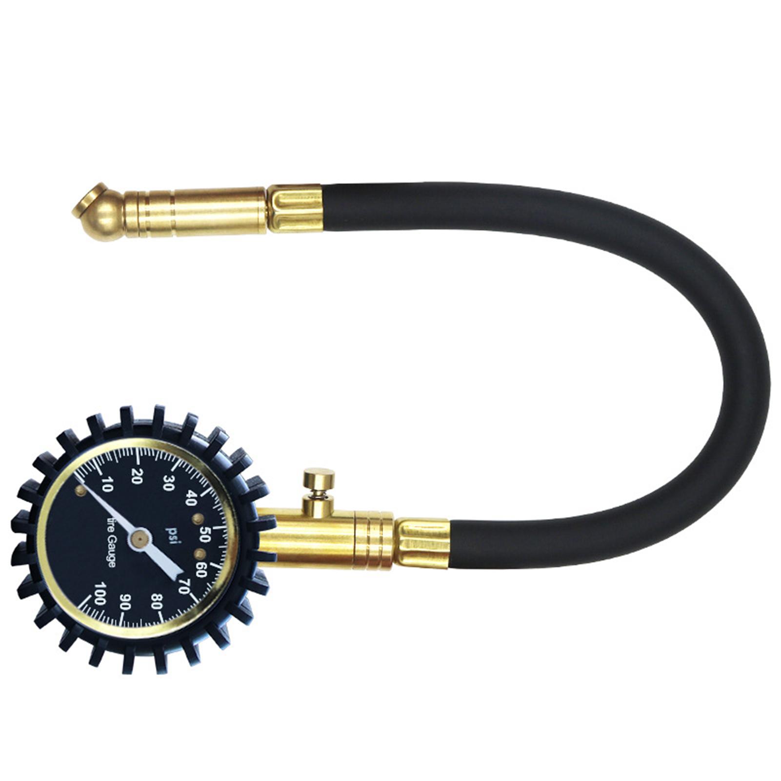 

Манометр для шин, точний манометр для шин 0100 PSI з гумовою трубкою для велосипеда золотий