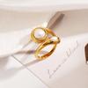 Ying Tai Geometric Irregular Stainless Steel & Titanium Ring with Imitation Pearl, European-American Style, Vacuum-Plated 18k Gold, Highly Polished.