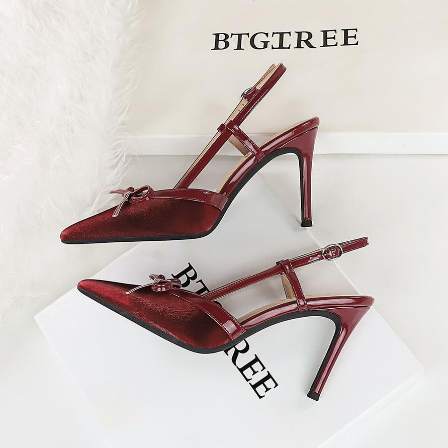 Bow, Thin Heel, High-heeled Shoes with Feminine Temperament, Empty Back Strap, Women's Single Shoes