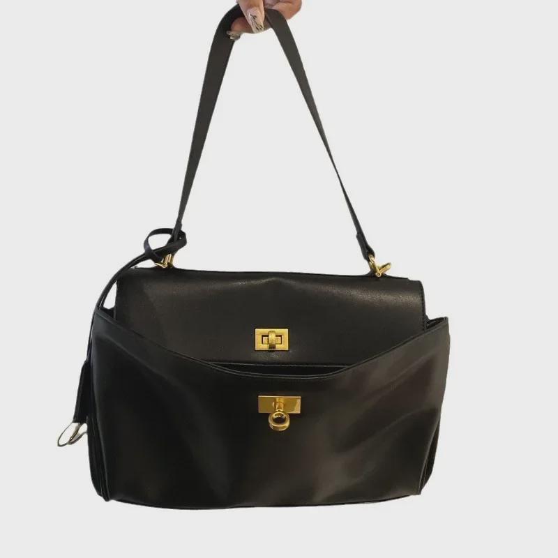 Dámská velká kabelka přes rameno z teletiny s uzávěrem – Neformální nákupní taška pro dojíždění