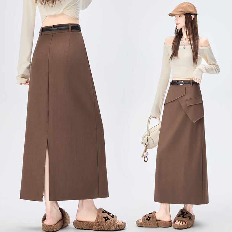 Irregular Split A-line Midi Skirt - Women's 2026 Spring High Waist Hip-hugging Fashion.