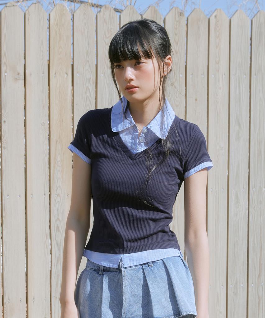 MIXXO Shirt Color Block Short Sleeve T-Shirt_Miwhwg528A Miwhwg87Qa