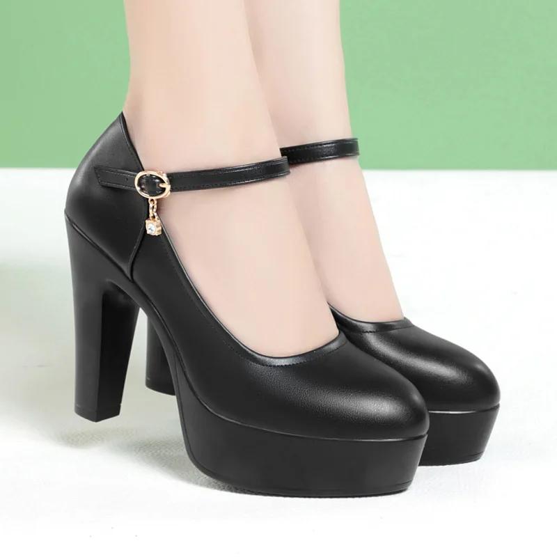 Platform Pumps Soft Leather Elegant Women's Shoes Model Walking Shoes Women Thick Soled Career Work High Heels Round toe Shoes
