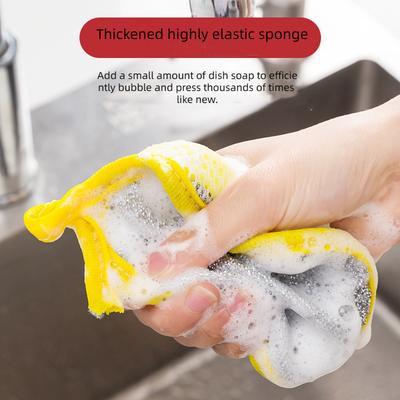 Double-sided Sponge Scrub Dishwashing Pot Brushing Kitchen Cleaning Cloth Household Non-stick Oil Degreasing Artifact Dishwashing Cloth Magic Wipe