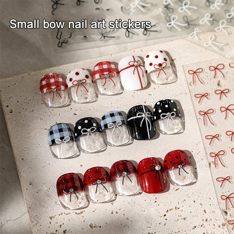 5D Black White Bow Tie Mini Bowknot Line Rhinestone Red Self Adhesive Nail Art Decorations Stickers Manicure Decals Diy