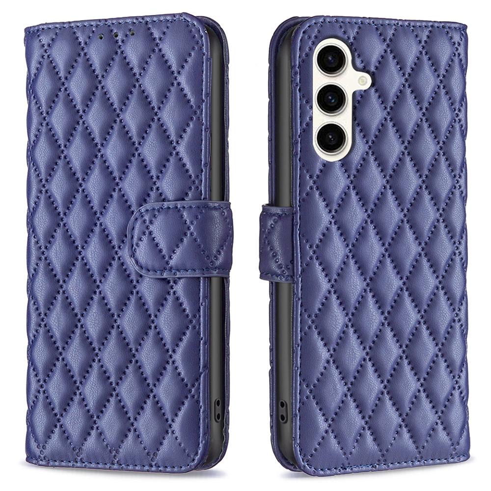 

For Samsung Galaxy S24 FE Case Rhombus Grid Leather Protection Phone Cover Blue