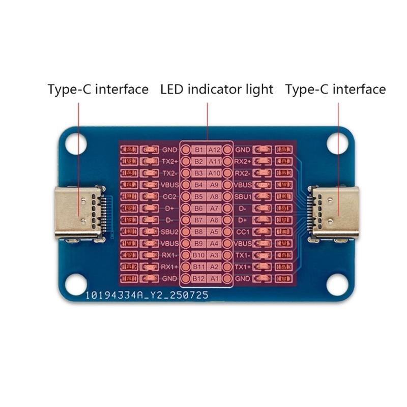 Double Head Type C Cable Tester Module Type C Breakouts Test Board Lightweight FR4 Fiberglass Board for Multiple Devices