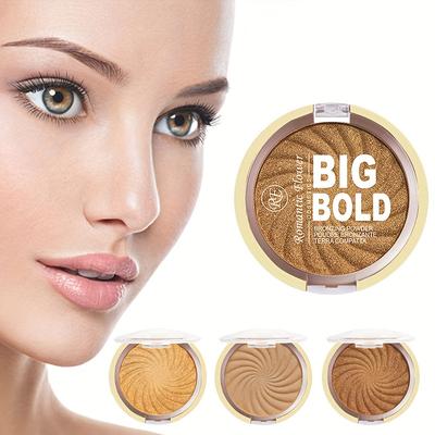 3-color Powder Brightens The Face, Bronze Color Pressed Powder, Waterproof and High Gloss Cosmetics