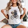 Raccoon Riding Bicycle Animals Womens T-Shirt Floral Basket