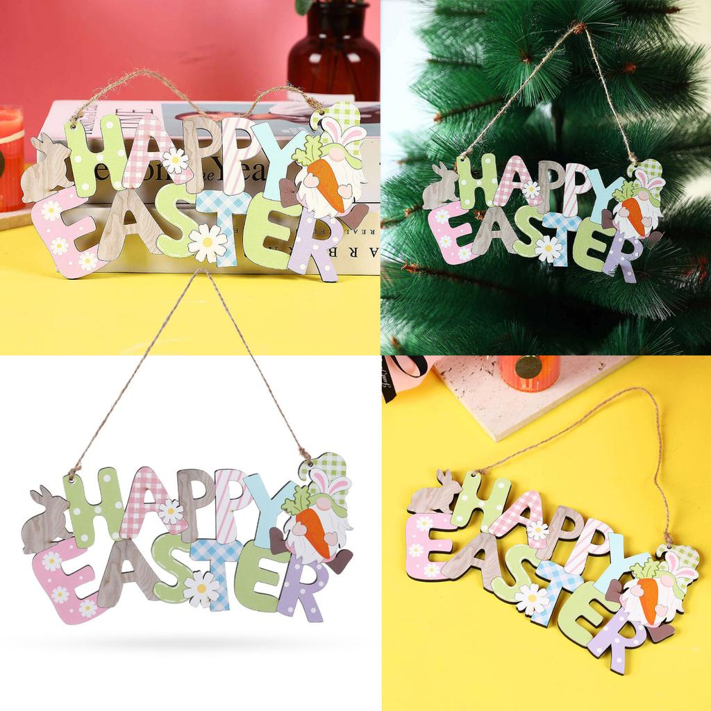 Easter Welcome Doorplate Wooden Pendant Happy Easter English Letter Doorplate