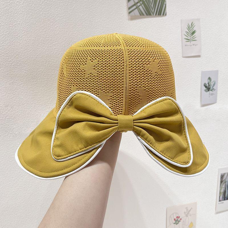 Bow Decor Bucket Hat Color Block Wide Brim Hats Summer Breathable Sunscreen Fisherman Hats Suitable for Seaside Travel