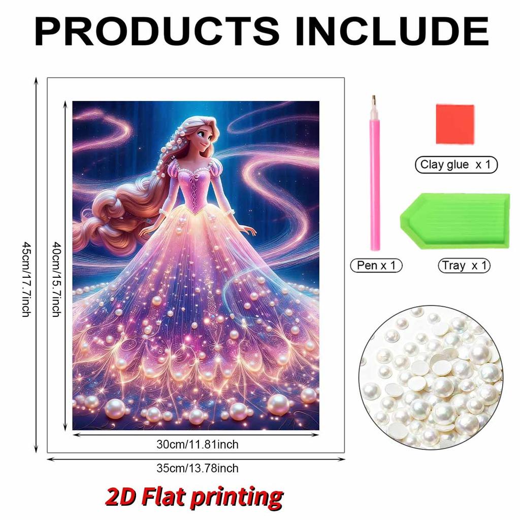 Rapunzel Series Pearl Effect Frameless Art | Long Hair & Flowing Gradient Gown Accents | Dreamy Art Decor for Modern Home & Gallery